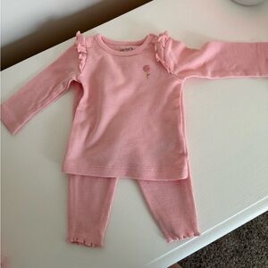 Carter's Pink Long Sleeve waffle knit set with bow